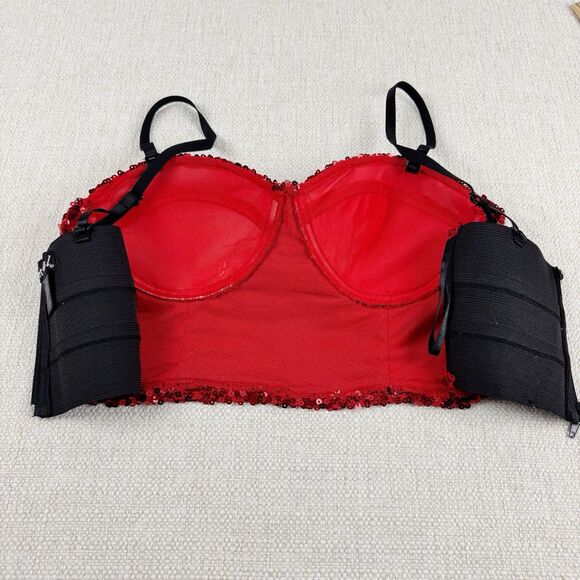 WET SEAL Red Sequins Women's Camisole Bustier Party Holiday Crop Top Large - Picture 3 of 14